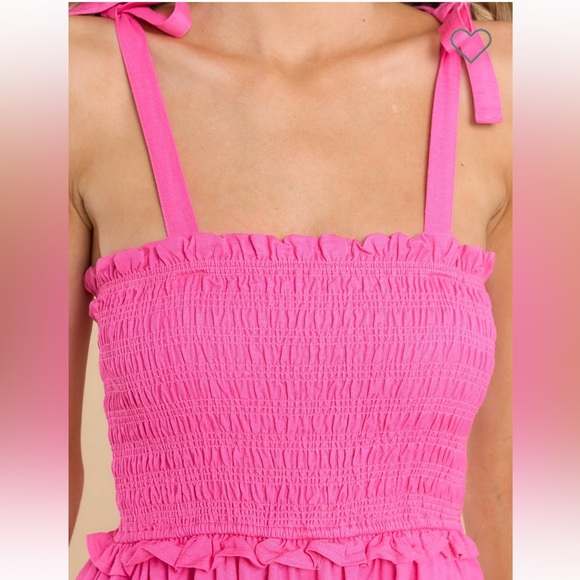 NEW Pink Smocked Midi Dress - Picture 2 of 7